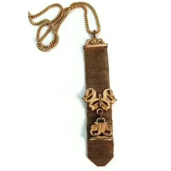 Antique Mesh Watch Fob 1903 Art Nouveau 12 Kt Gold Plated & Wax Seal - Picture 1 of 10